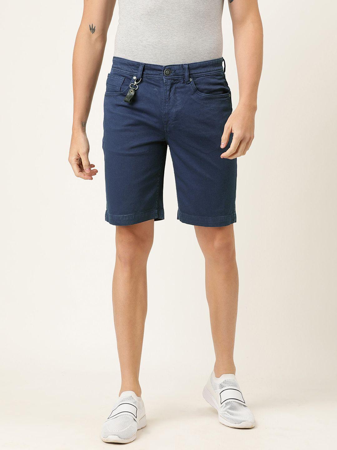 lee cooper men blue self-design classic slim fit shorts