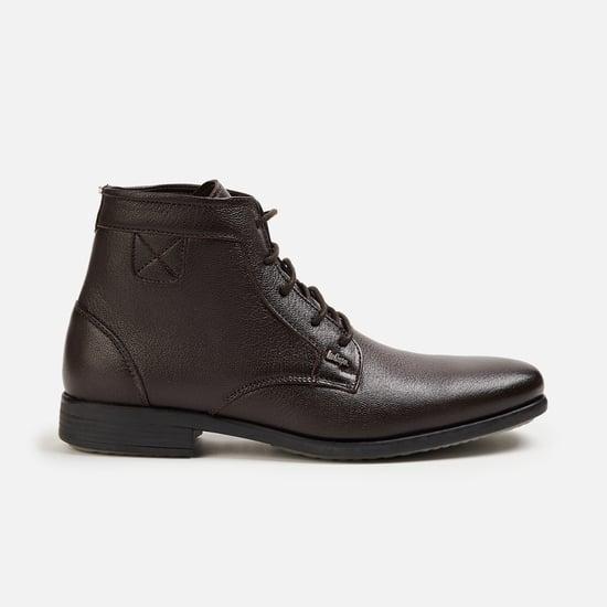 lee cooper men solid leather lace-up boots