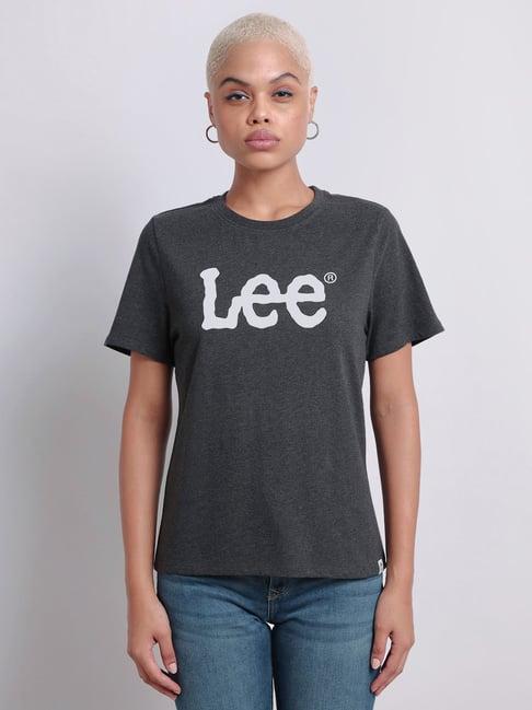 lee dark grey cotton logo print t-shirt
