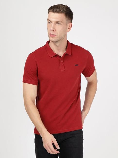 lee dark red cotton slim fit polo t-shirt