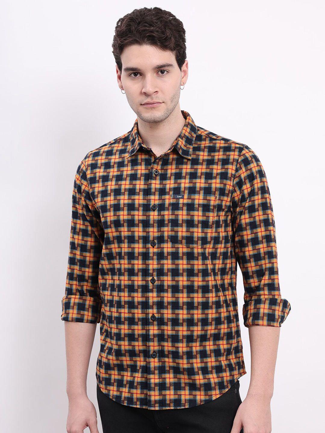 lee geometric printed spread collar pure cotton casual shirt