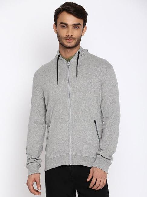 lee grey cotton regular fit printed hooded sweatshirts