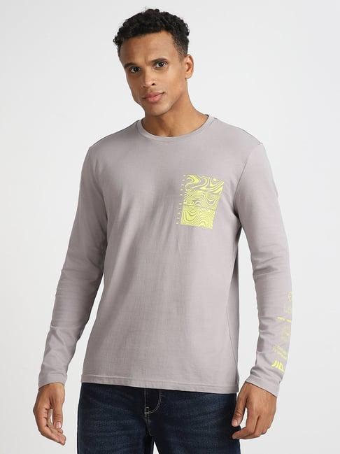 lee grey cotton slim fit printed t-shirt
