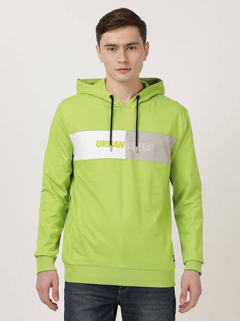 lee lemon green full sleeves hooded sweatshirt