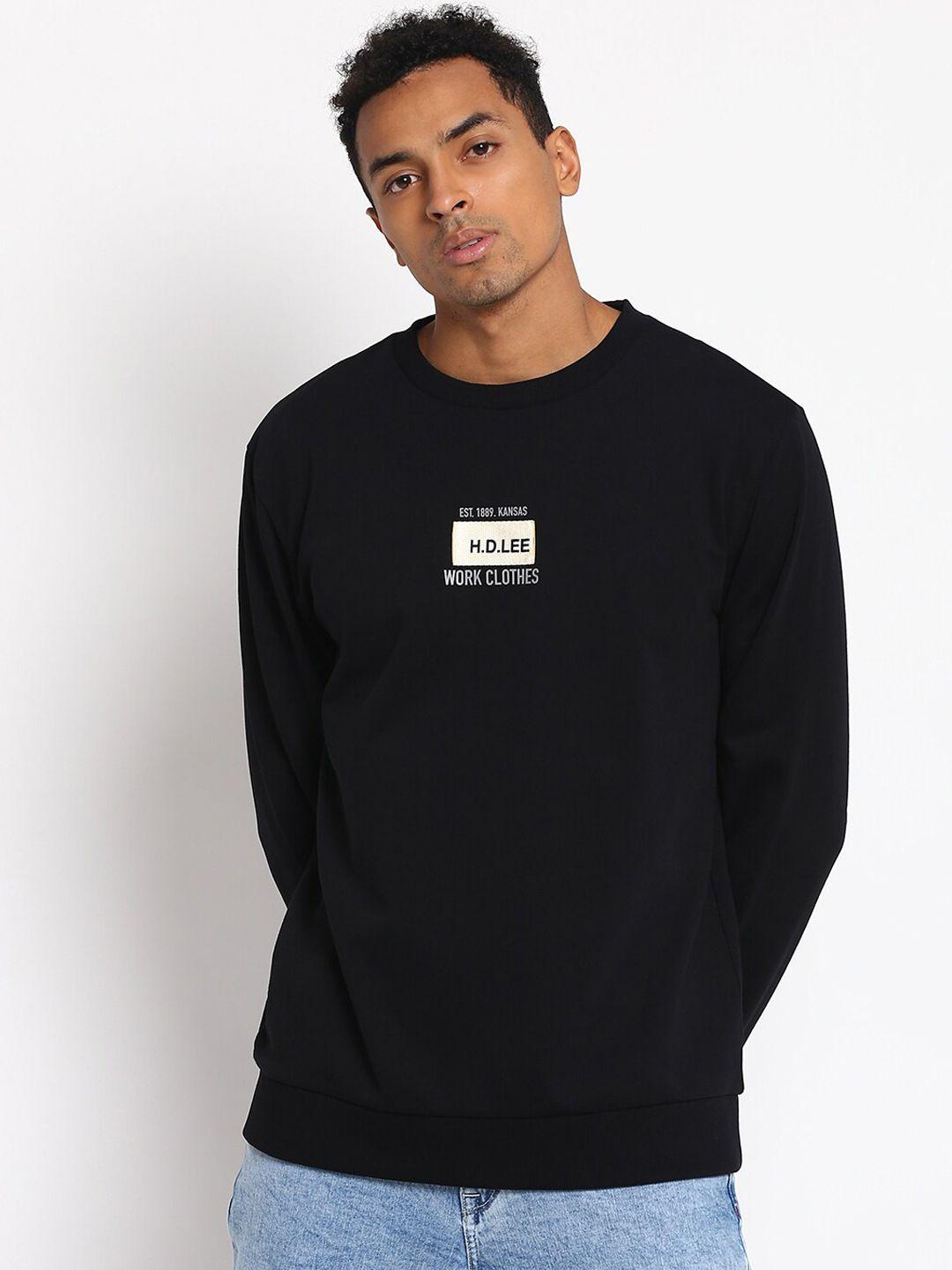 lee men black printed cotton sweatshirt