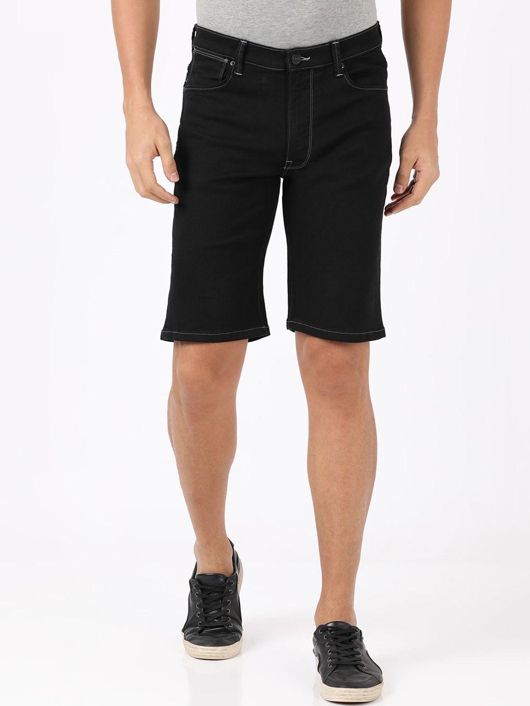 lee men black regular fit solid denim shorts