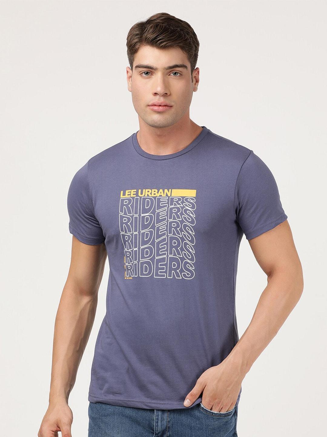 lee men blue printed slim fit t-shirt