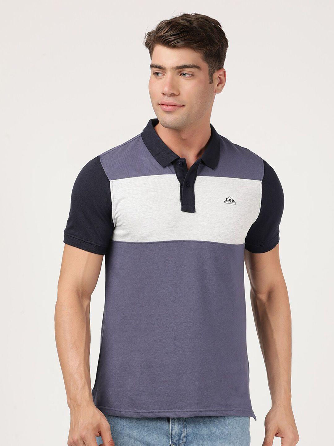lee men blue striped polo collar slim fit t-shirt