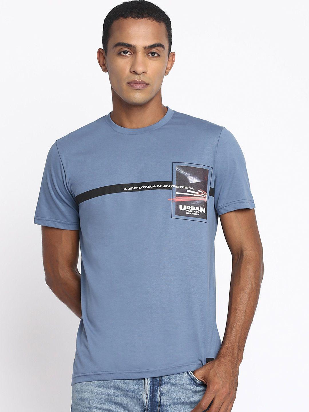 lee men blue typography slim fit t-shirt