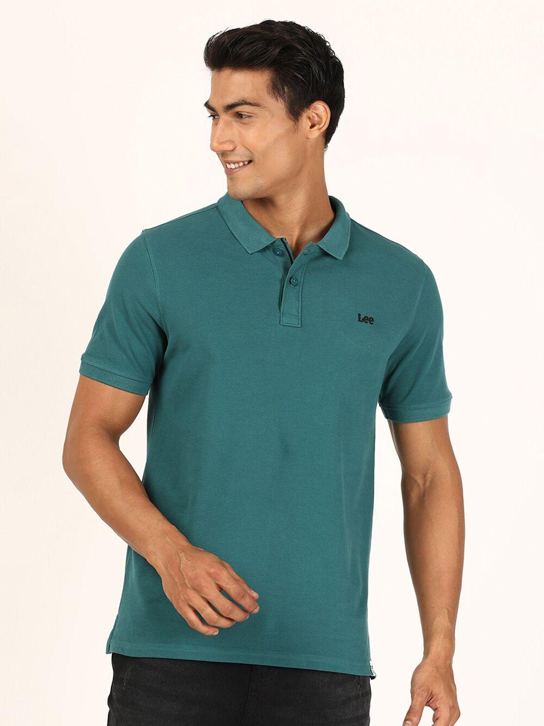 lee men green polo collar slim fit t-shirt