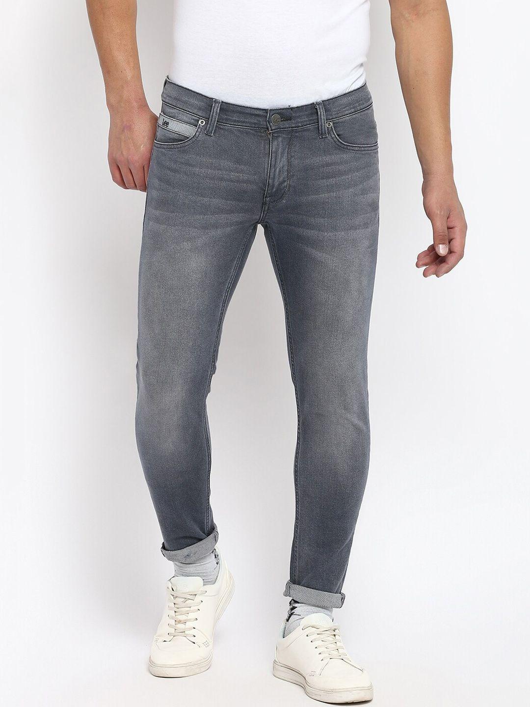 lee men grey skinny fit low-rise light fade jeans