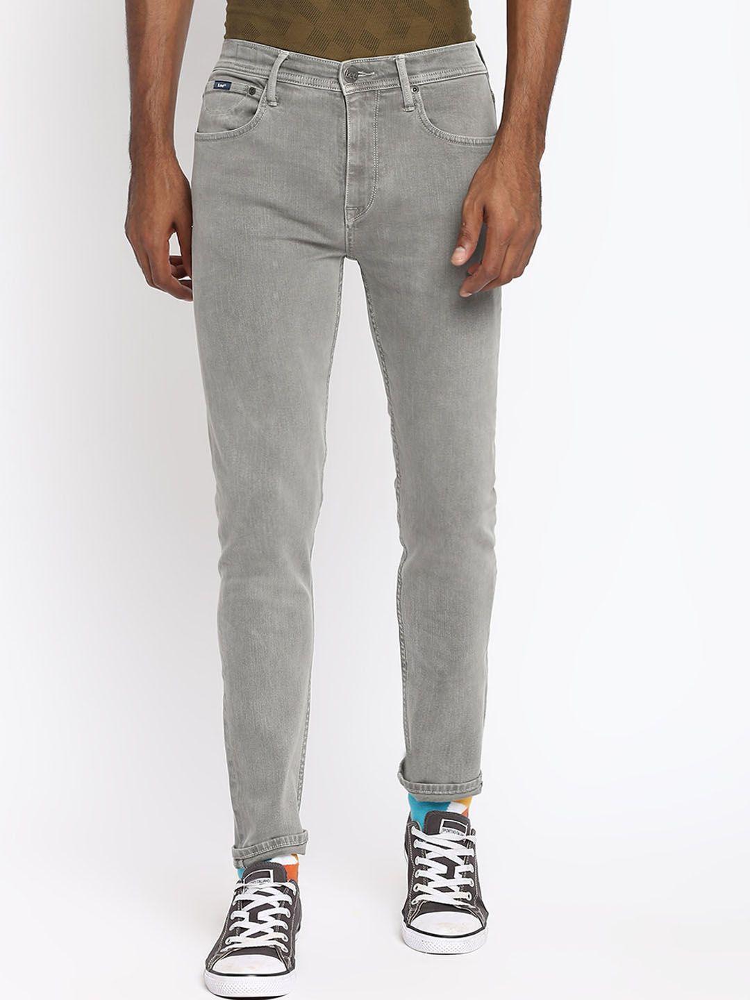 lee men grey slim fit stretchable cropped jeans