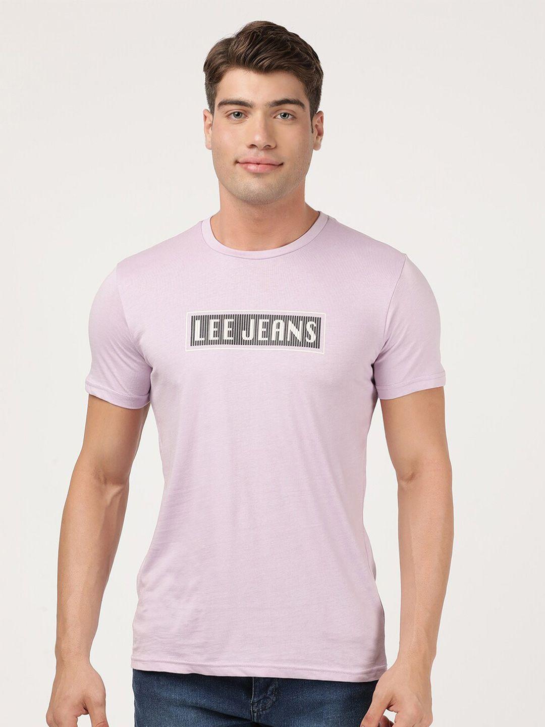lee men lavender typography printed slim fit t-shirt