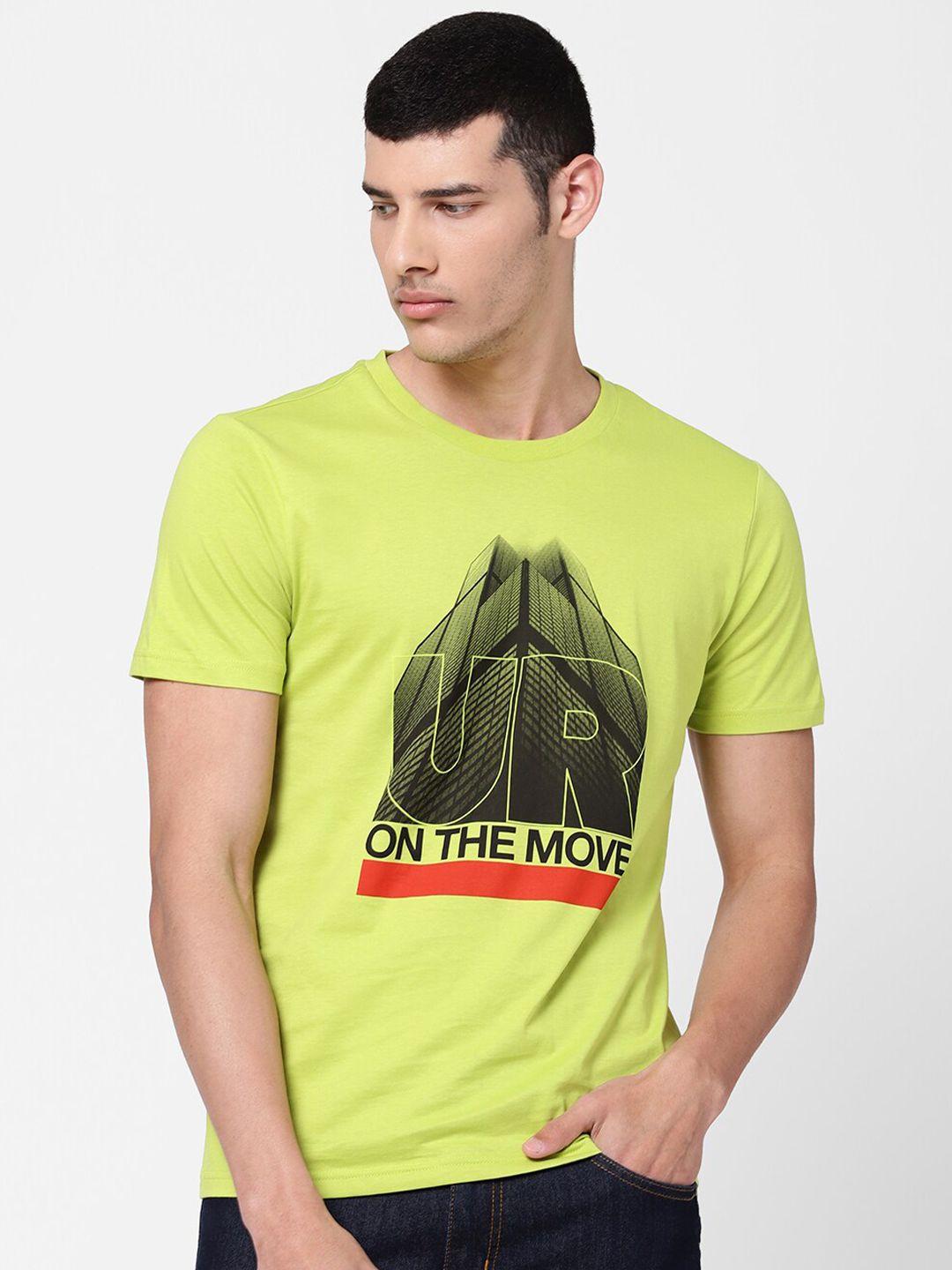 lee men lime green typography printed slim fit t-shirt