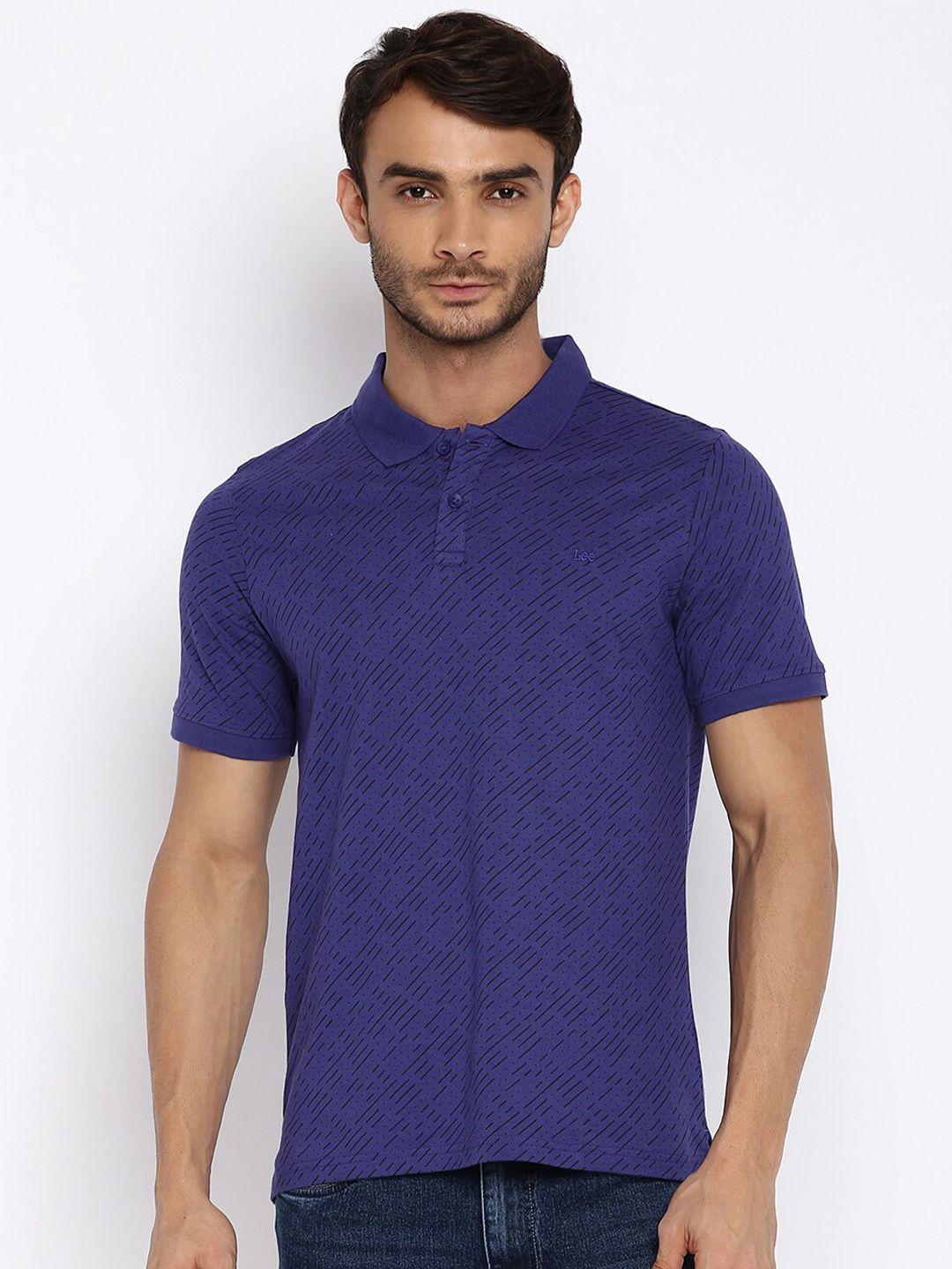 lee men navy blue & black polo collar slim fit t-shirt