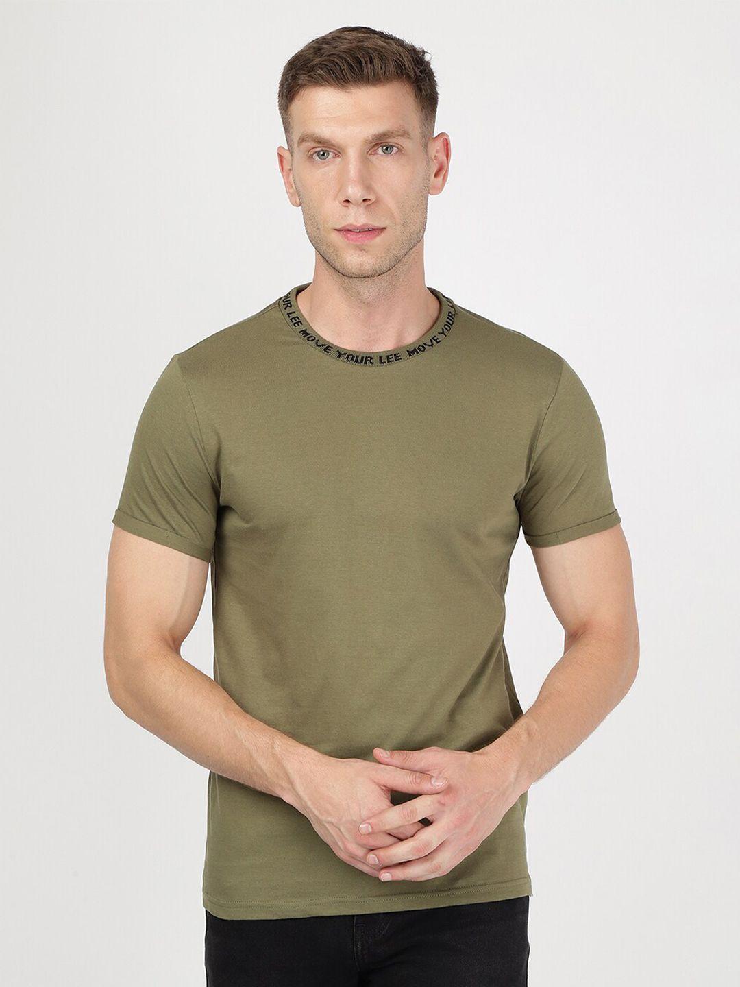 lee men olive green slim fit t-shirt