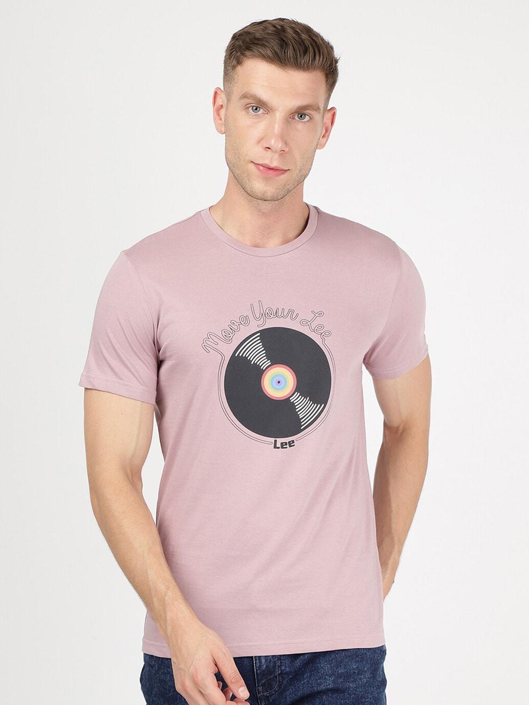 lee men pink printed slim fit t-shirt