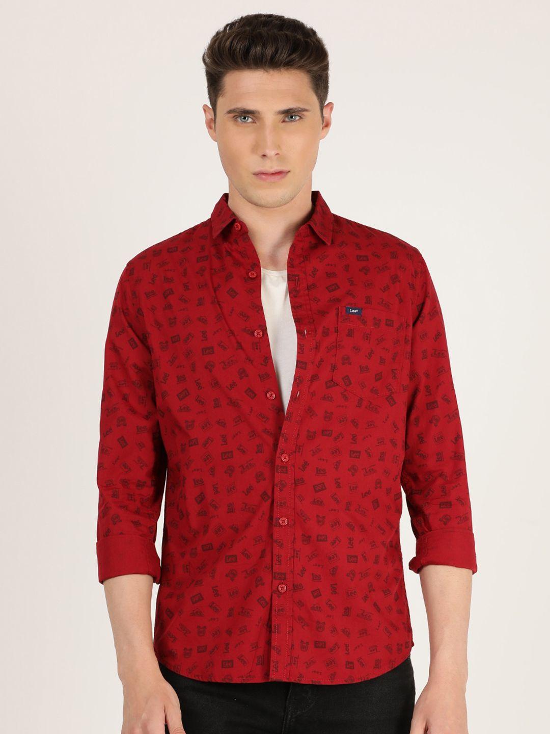 lee men red slim fit floral printed casual shirt