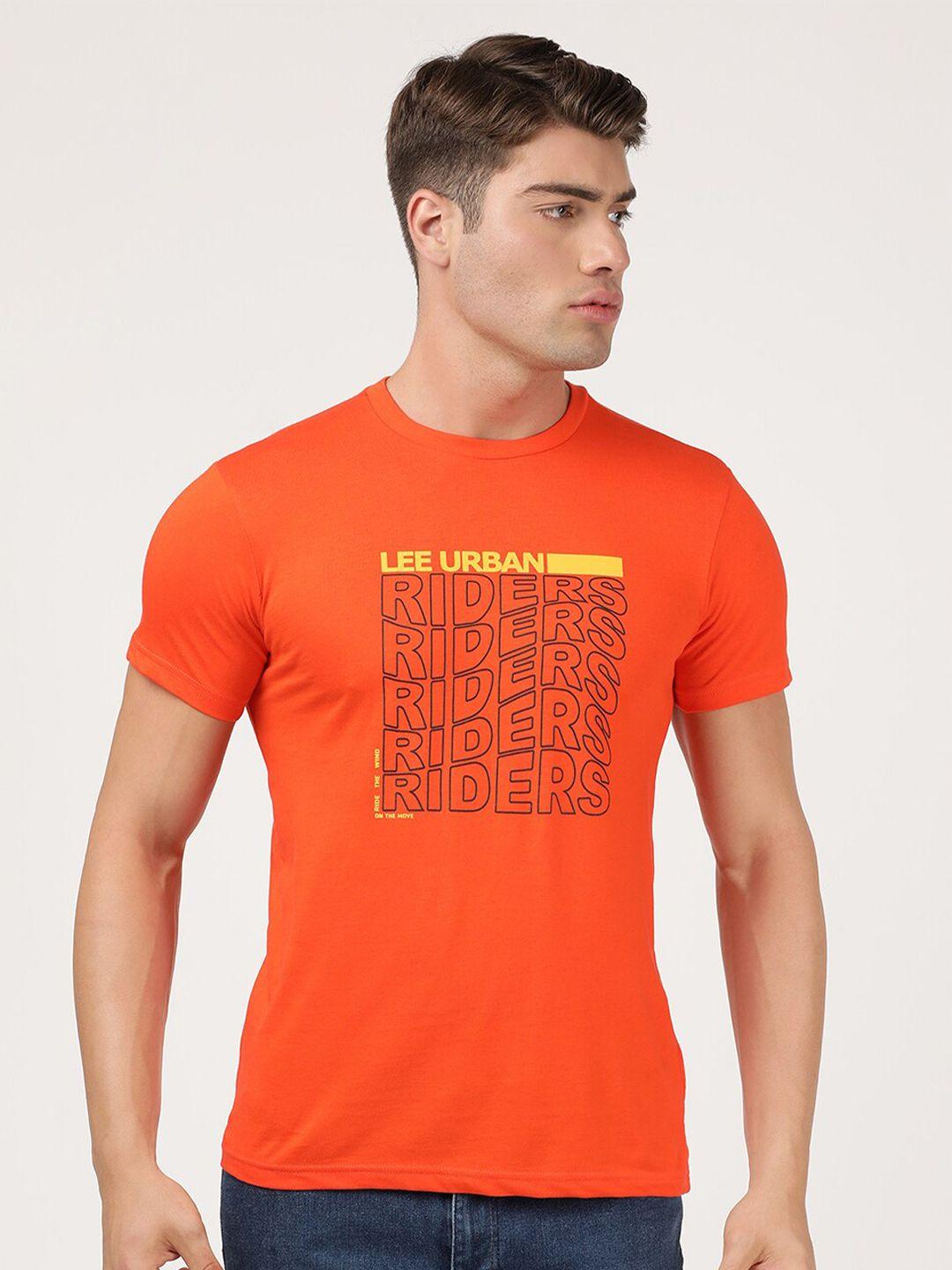 lee men red typography printed slim fit t-shirt