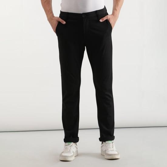 lee men solid full-length slim fit casual trousers