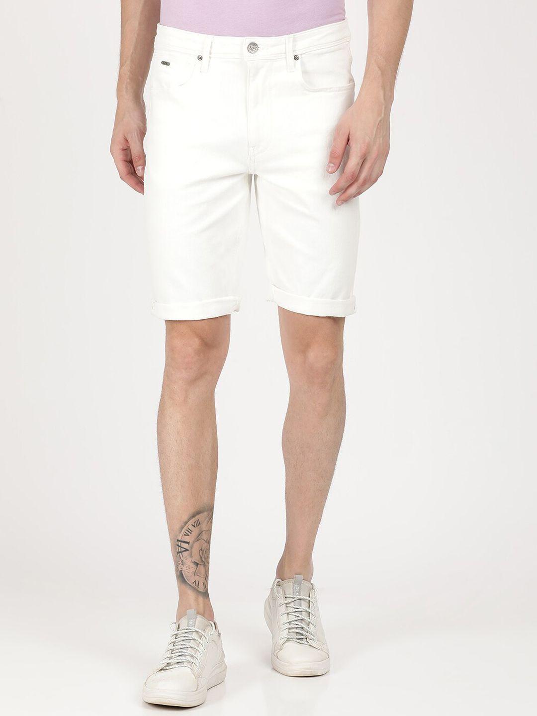 lee men white denim shorts