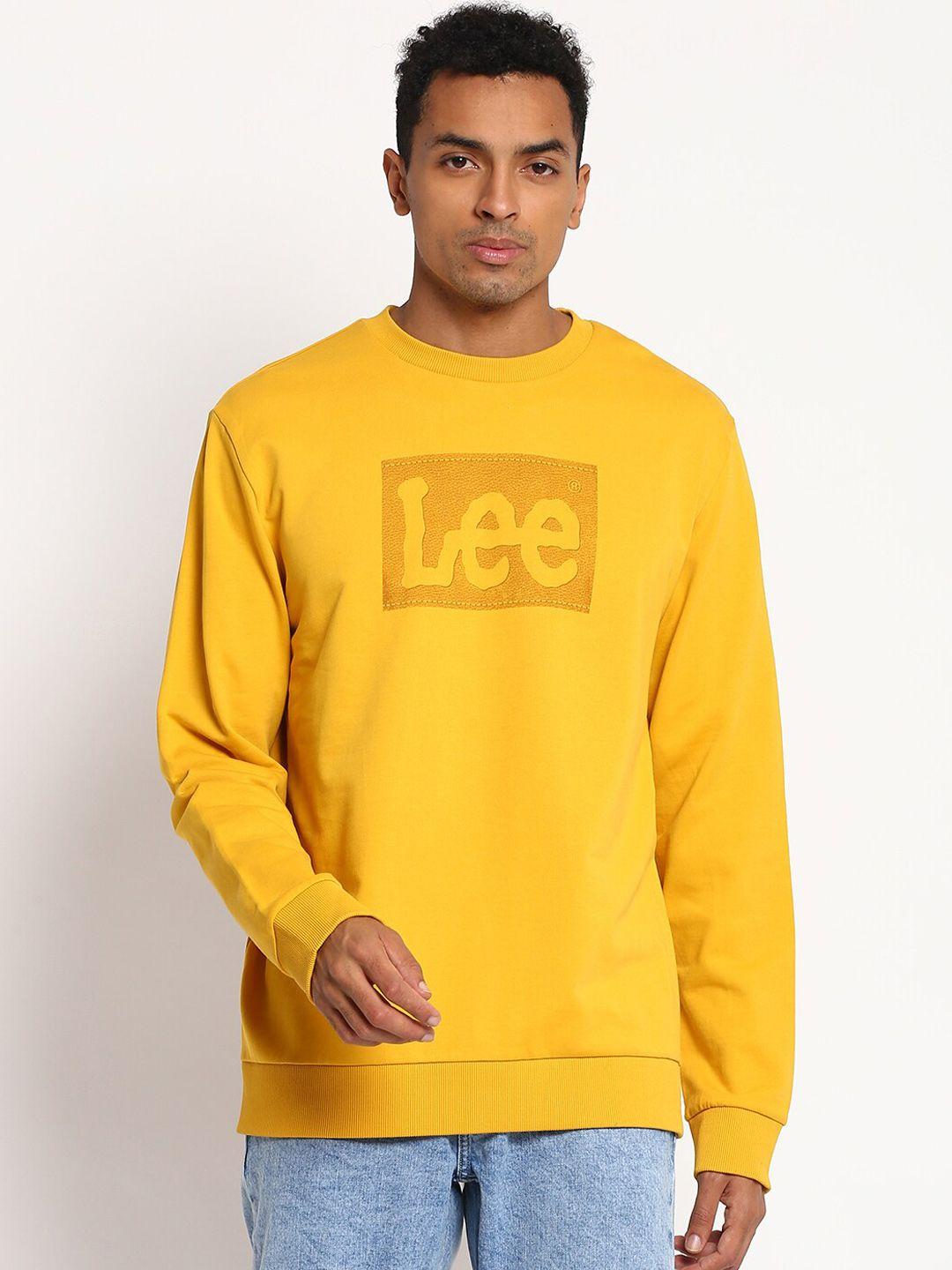 lee men yellow printed cotton sweatshirt