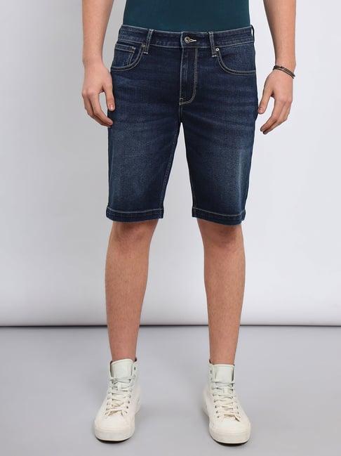 lee navy blue slim fit denim shorts