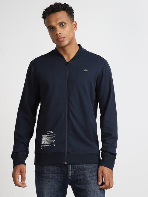 lee navy cotton slim fit printed sweatshirt
