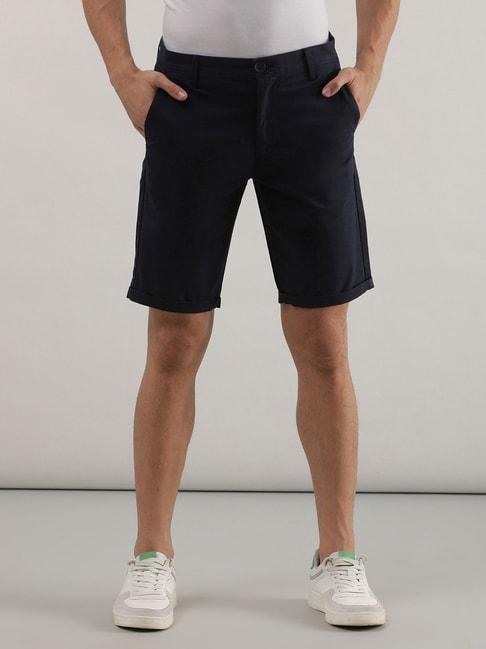 lee navy cotton slim fit shorts