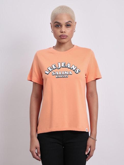 lee orange cotton graphic print t-shirt