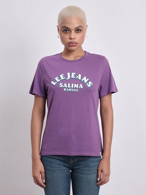 lee purple cotton logo print t-shirt
