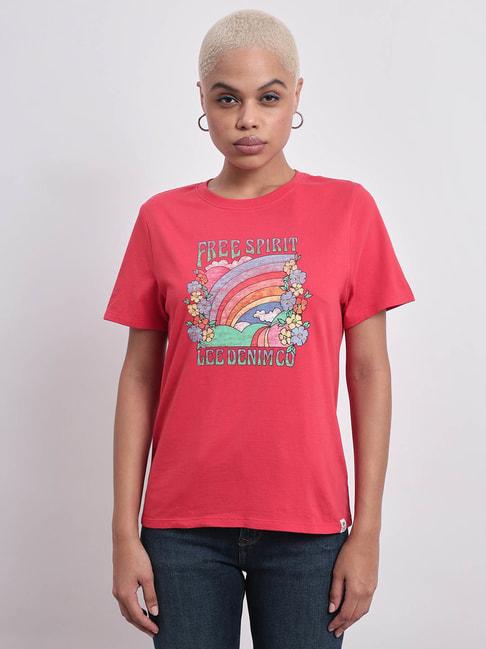 lee red cotton graphic print t-shirt