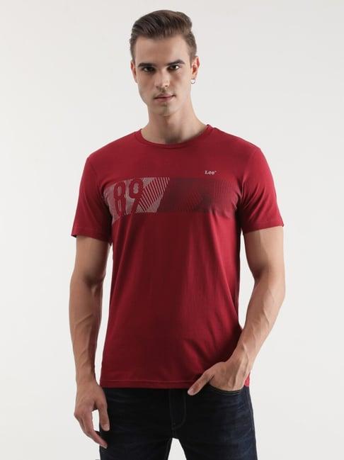 lee red cotton slim fit printed t-shirt