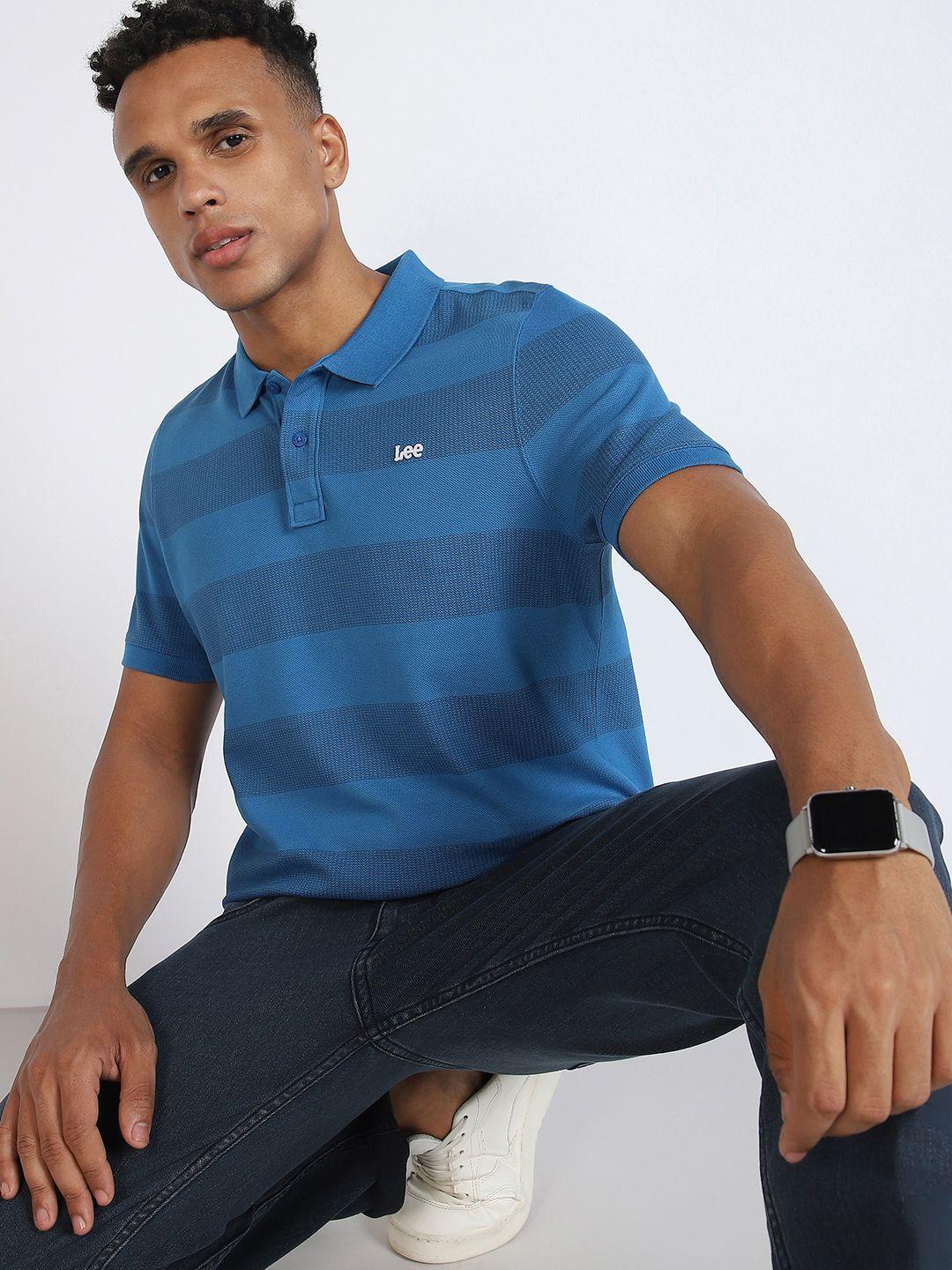 lee striped polo collar cotton slim fit t-shirt