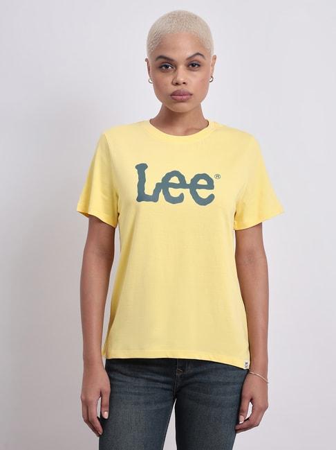 lee yellow cotton graphic print t-shirt