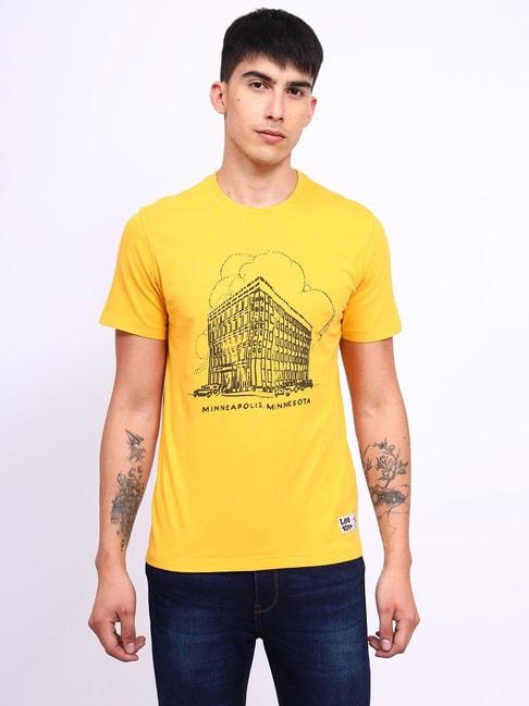 lee yellow cotton regular fit printed t-shirt
