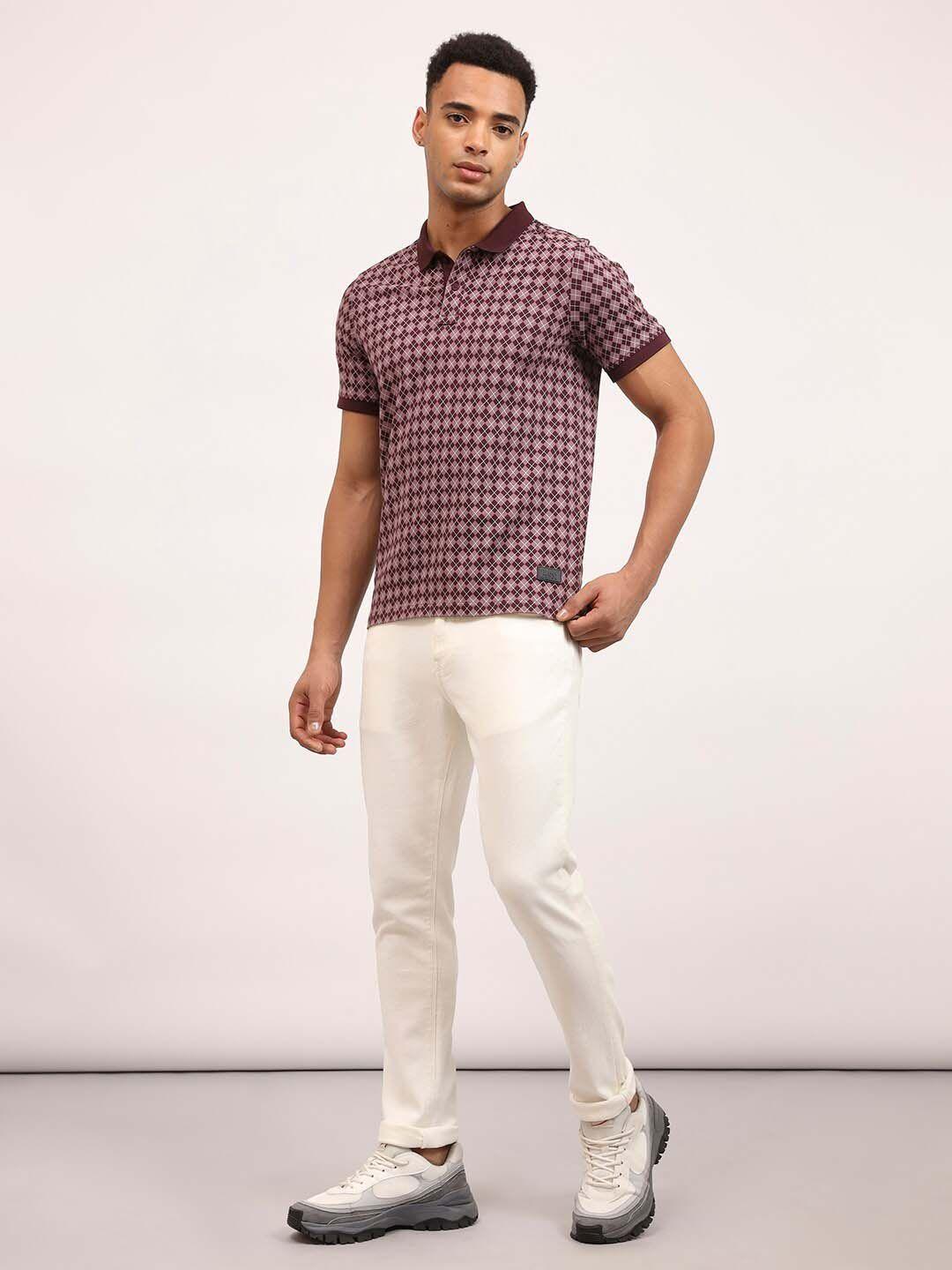 lee  geometric printed polo collar slim fit pure cotton t-shirt