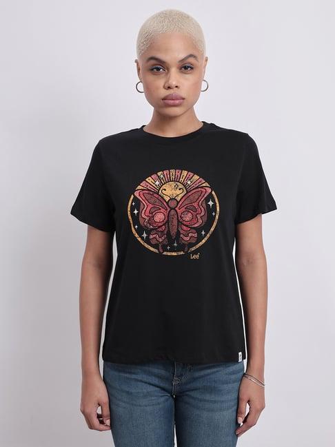 lee black cotton graphic print t-shirt