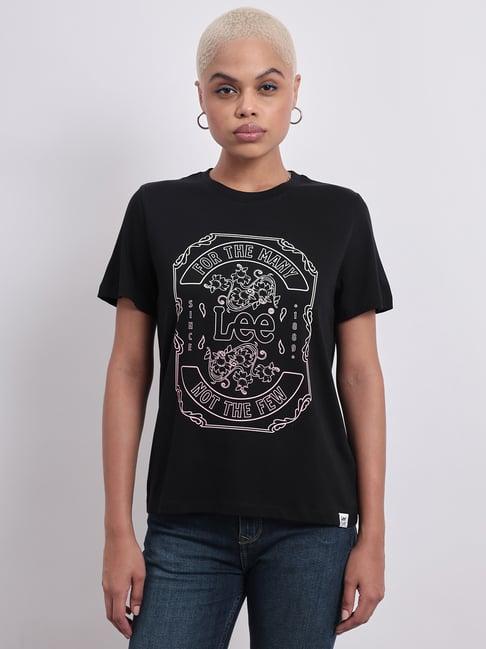 lee black cotton graphic print t-shirt