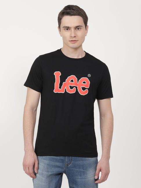 lee black cotton slim fit logo printed t-shirt