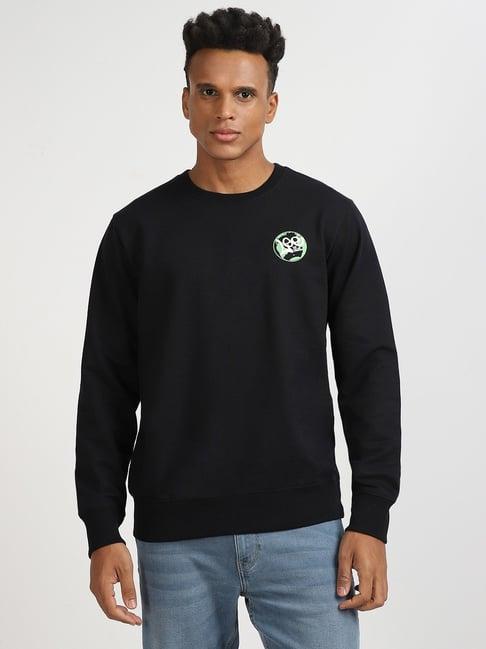 lee black cotton slim fit printed sweatshirt