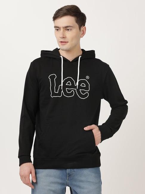 lee black full sleeves hooded sweatshirt