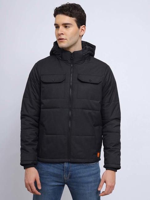 lee black regular fit hooded jacket