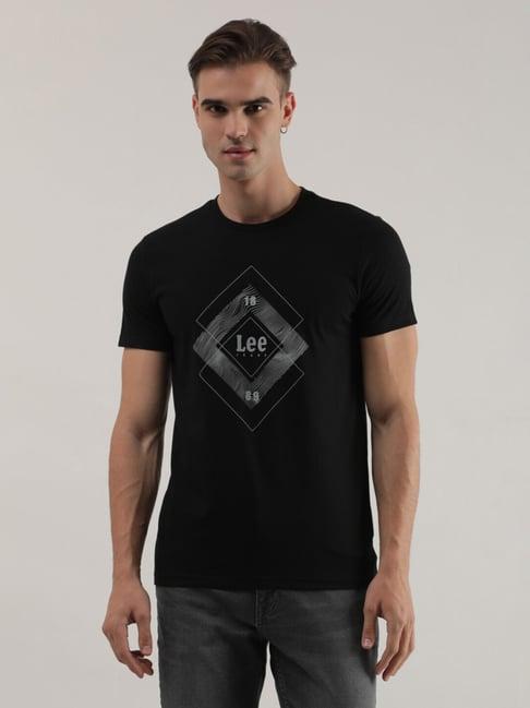 lee black slim fit graphic print crew t-shirt