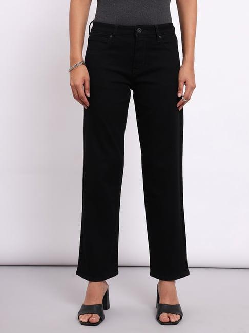 lee black straight fit high rise jeans