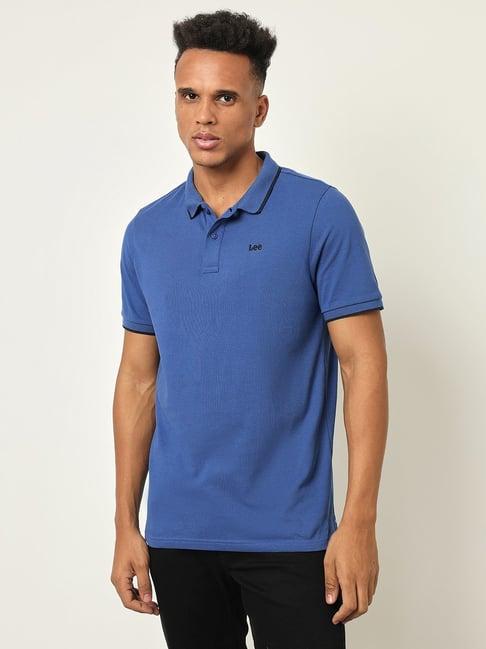 lee blue cotton slim fit polo t-shirt