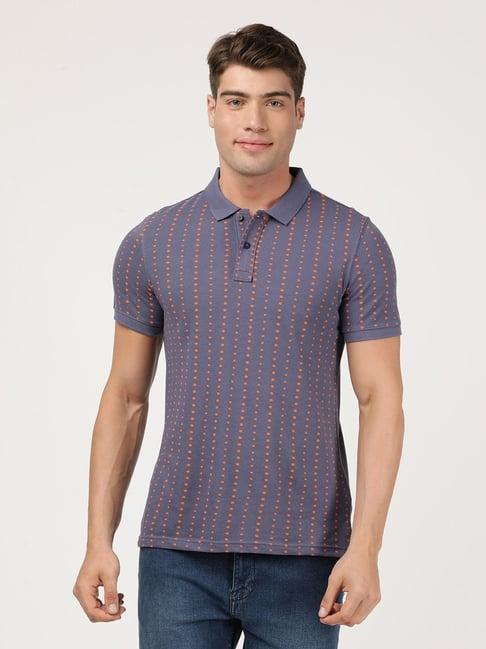 lee blue indigo cotton slim fit polka dot polo t-shirt