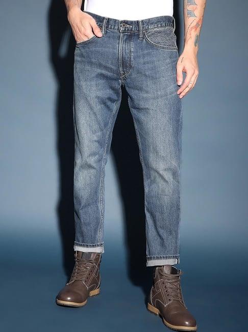 lee blue regular fit lightly washed jeans