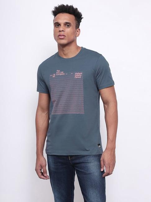 lee blue slim fit graphic print crew t-shirt