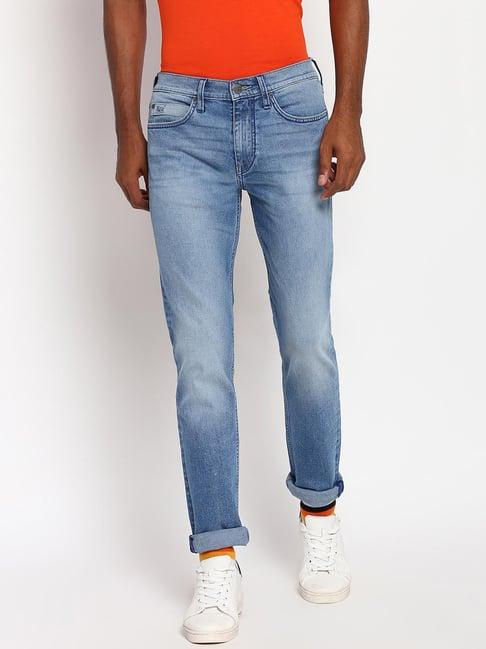 lee blue tailored fit lightly washed jeans